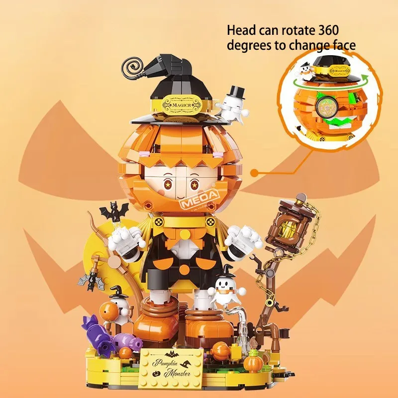 Set di blocchi di costruzione con testa di zucca di Halloween fai-da-te 795 pezzi di particelle di elfi di zucca modello di mattoni regalo di Halloween per bambini