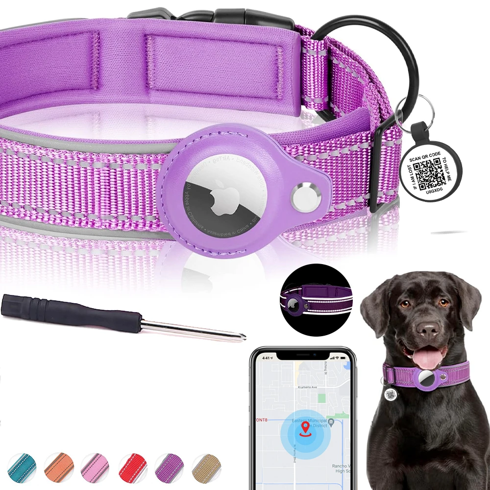 New 2-in-1 Dog Collar With Airtag Holder and Smart Tags for Anti-lost Protective GPS Trackers Airtag Case Suit Pets Dogs Cat