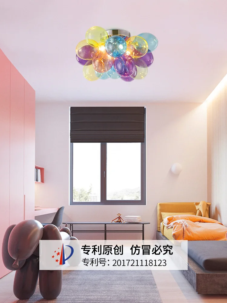 Girls room glass bubble light warm romantic bedroom chandelier Nordic ins style clothing store balloon light
