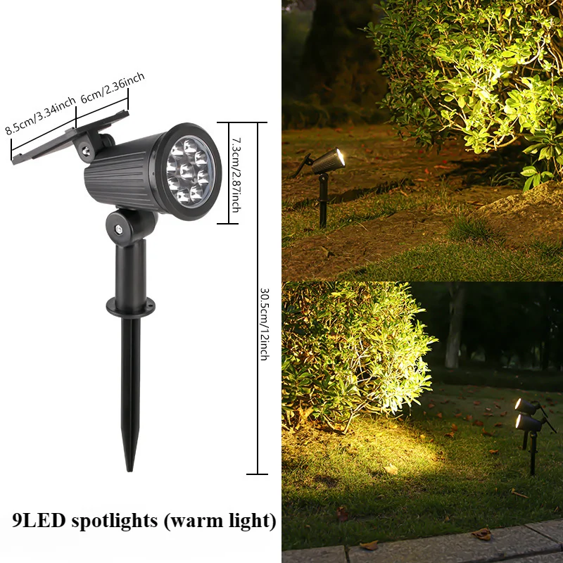 Heinast 9-LED-Solarstrahler, IP65 wasserdicht für den Außenbereich, Strahler, Helligkeit einstellbar für Garten, Hinterhof, Auffahrt, Terrasse, Gesetzdekoration 5