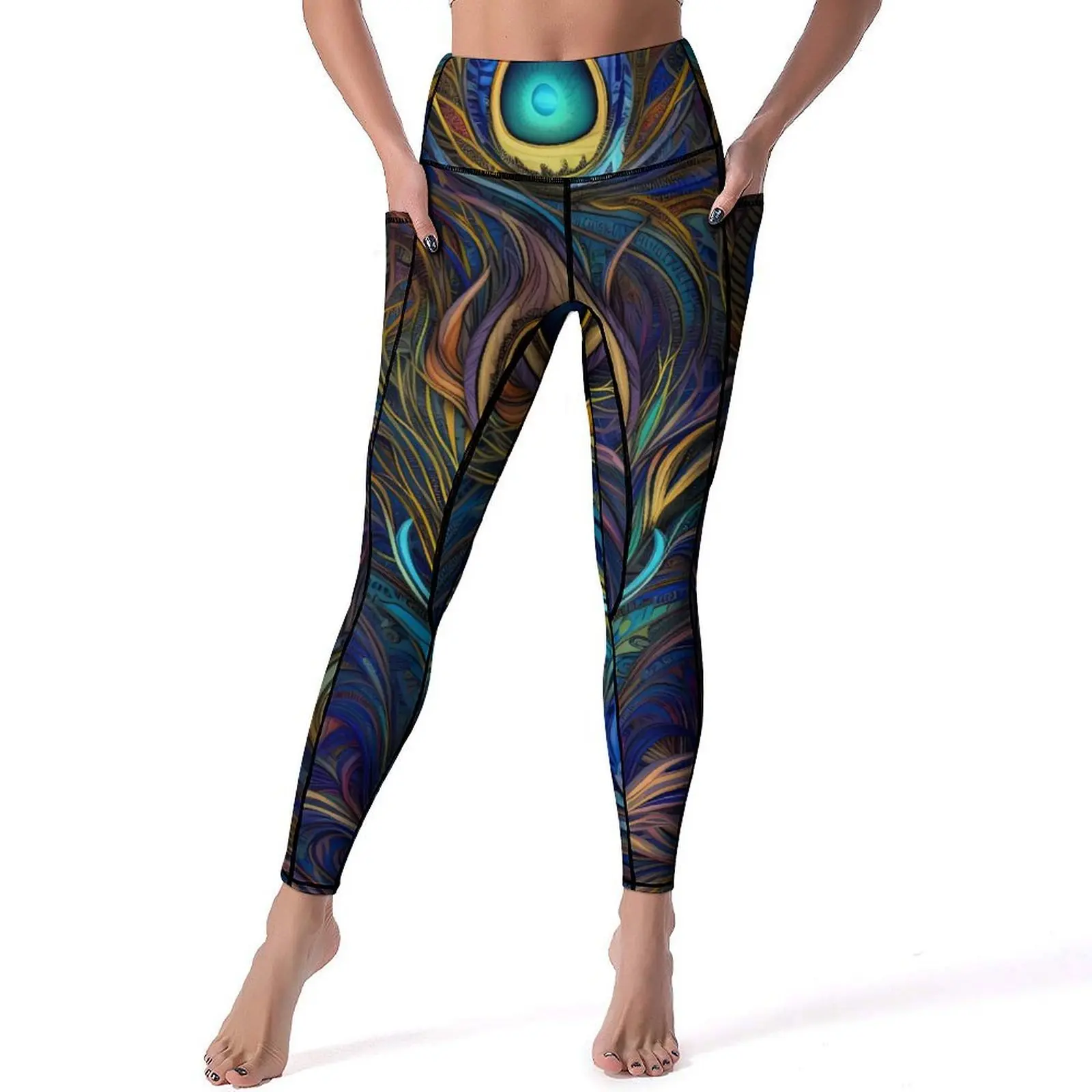 

Unique Peacock Feather Yoga Pants Women Colorful Print Leggings Push Up Sweet Yoga Legging Stretch Fitness Gym Sport Pants