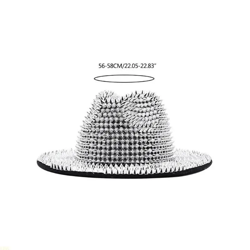 15YC Modischer Cowboyhut mit Glitzer-Strasssteinen und verstellbarem Seil, Westernhut, winddicht – Detail 6