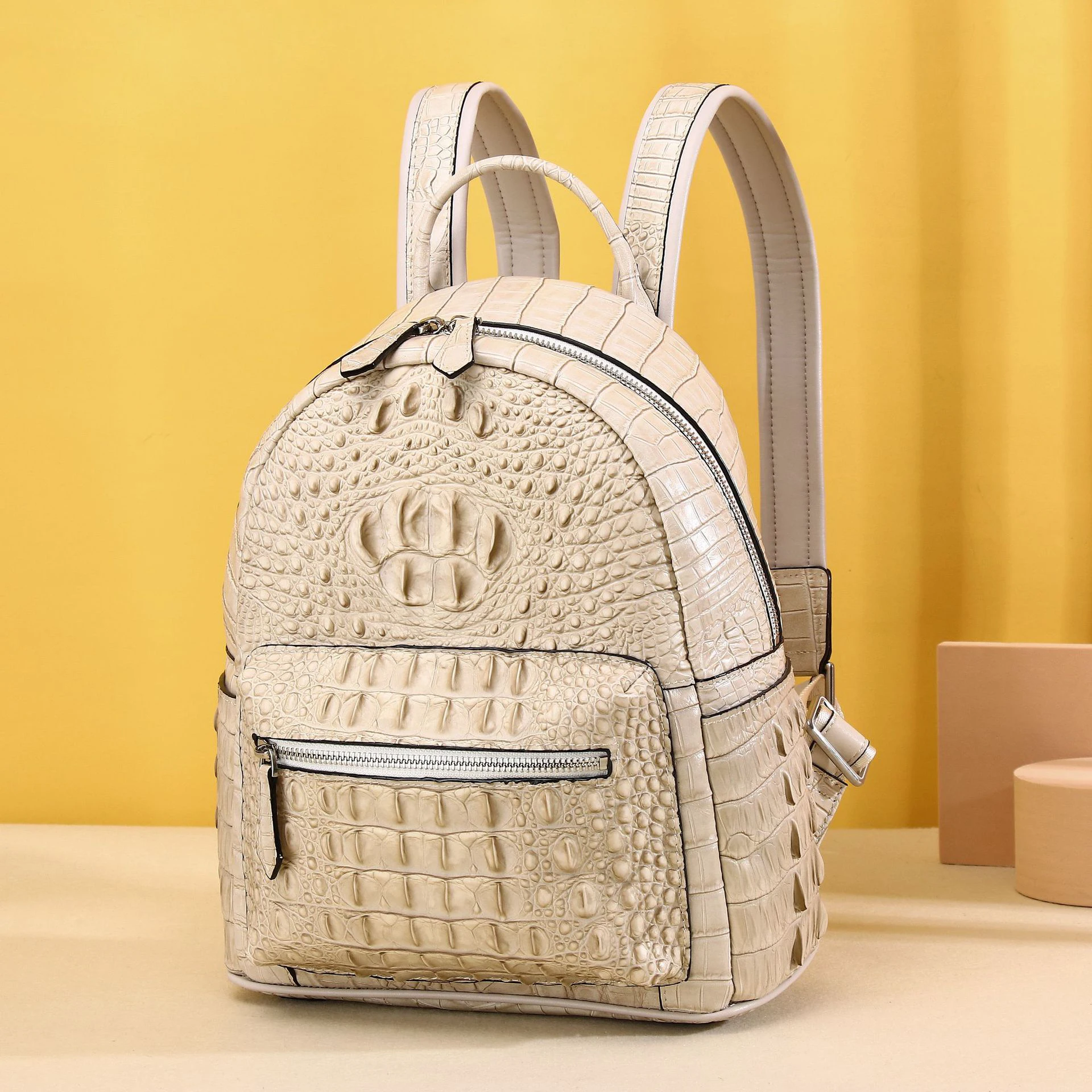 2024 New Fashion Alligator Genuine Leather Women Backpacks Luxury Brand Female Real Natural Leather Girl Student Casual Backpack