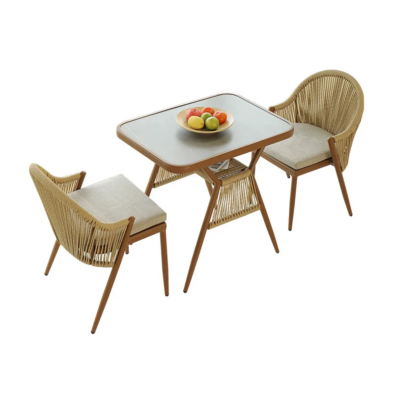 

Outdoor balcony rattan tables and chairs Internet celebrities casual tea rattan chair three-piece set