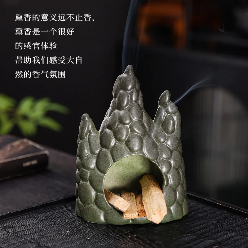 Ceramic Incense Fireplace Ornament - Creative Palo Santo & Sage Burner Tray, Desktop Ambience Decor