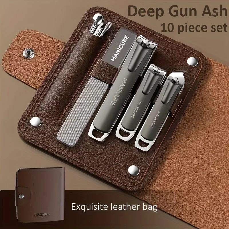 

10 piece nail clipper set, complete set of nail clippers, nail files, stainless steel ear picks, spoons, portable nail kit tools