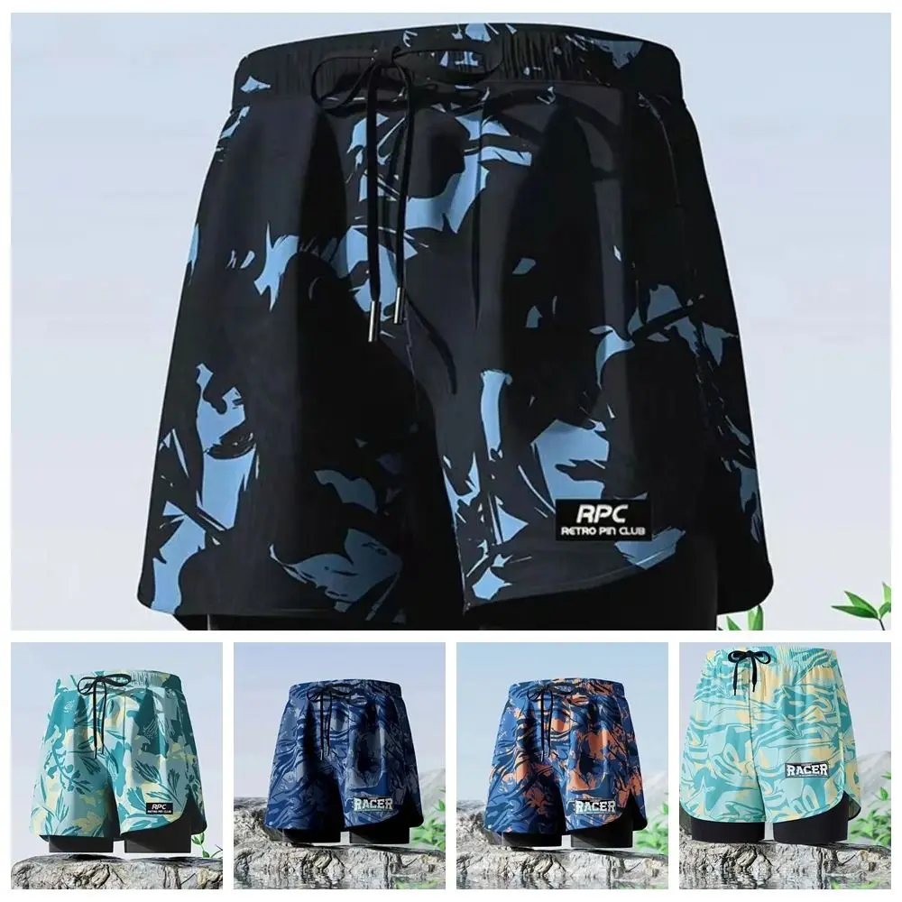 L-5XL Men's Swimming Trunks Quick Drying Printing Flat Angle Swim Trunks Thicken Five Point Style