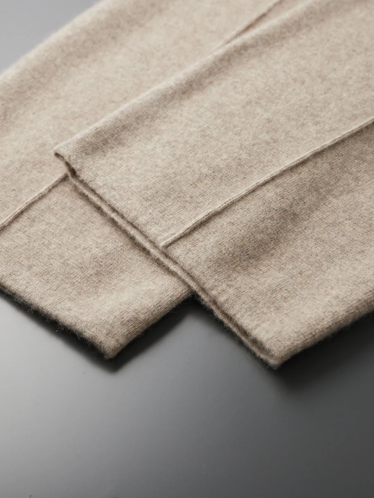 Men Cashmere Casual Pants Autumn Winter Thick Mid Seam Trousers 100% Cashmere Knitwear Solid Pockets Elastic Waist Pencil Pants