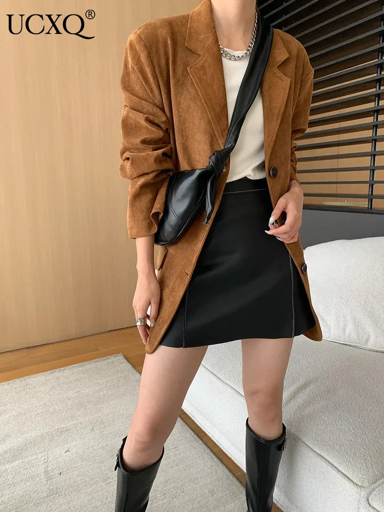 UCXQ Vintage Blazer Coat European Style Single Breasted Long Sleeve Loose All Match Casual Jacket Women 2024 Spring Autumn A9810