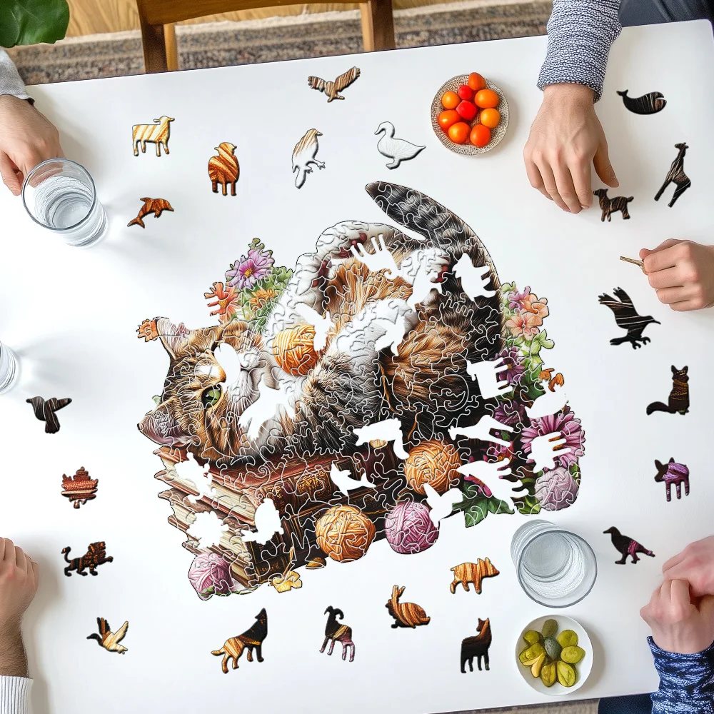 축제 선물 특집: 달빛 고양이 나무 직소 퍼즐 - 3D 불규칙한 모양의 현대적인 가정 장식 예술, 도전적인 두뇌 게임