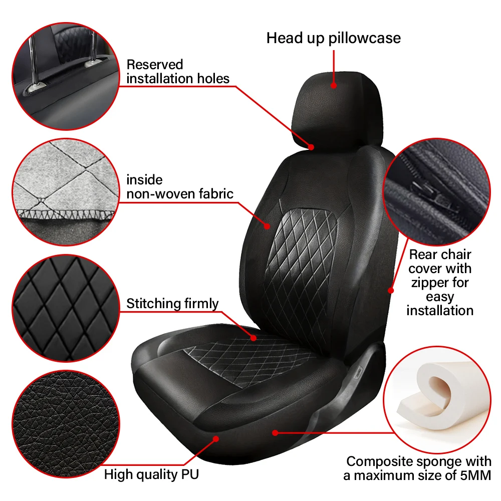 

Car Seat Cover PU Leather Full Set Full Surrounded Seat Protector Cover Universal Waterproof Seat Cover Auto Interior Accessory