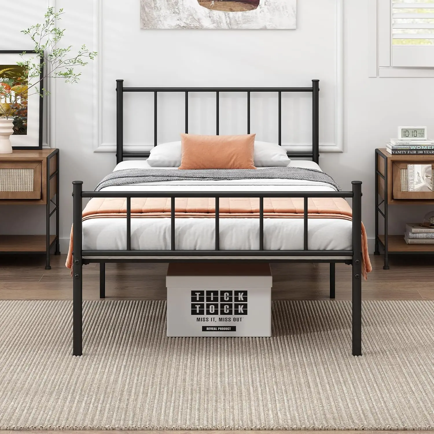 

Twin Bed Frame-Classic Metal Platform Bed Frame,Mattress Foundation with Steel Slat Support,Under Foundation Storage,No