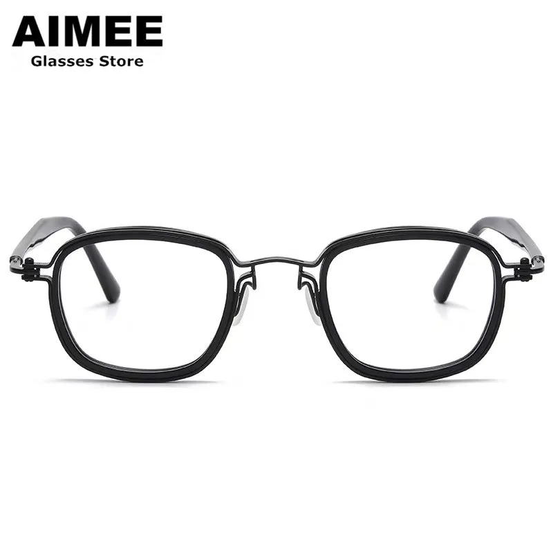 Japanese Handmade Hollow Titanium Acetate Glasses Frame Men Women Reteo Square Prescription Eyeglasses Myopia Reading Eyewear