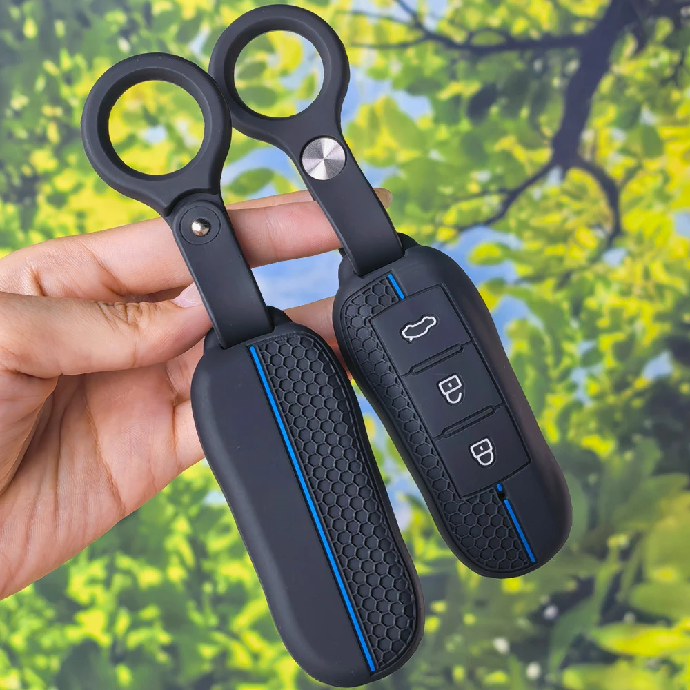 Honeycomb Non‑Slip Silicone Key Fob Cover With Keychain For Dongfeng Fengon IX7 Seres 3 5 DFSK SF5 IX5 Glory 580 Car Accessories