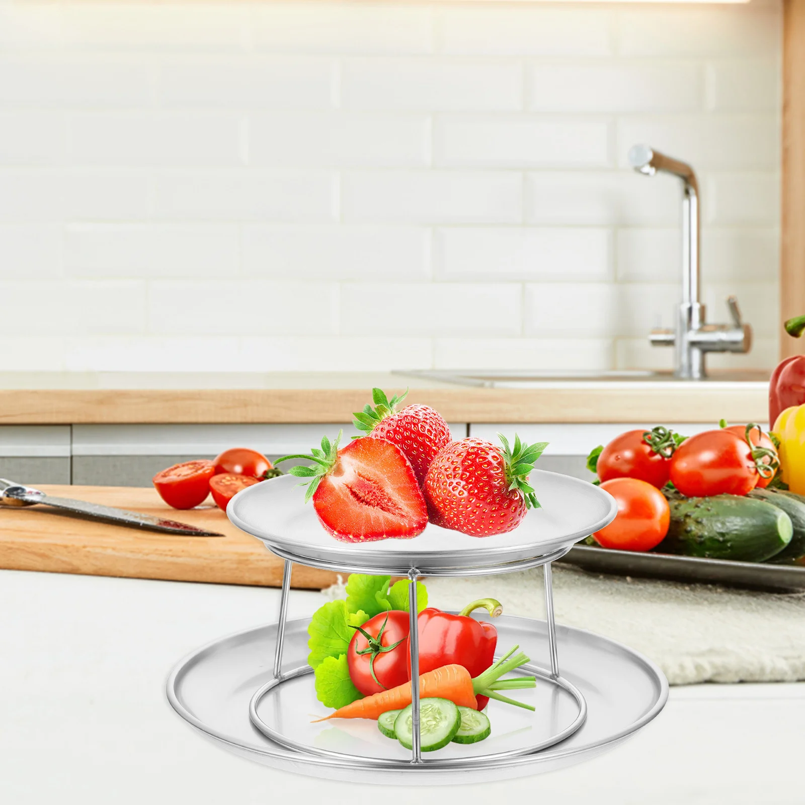 

1Set Stainless Steel Dessert Display Tray Double Layer Food Serving Plate for Party Wedding Birthday Cupcake Stand Rustic Cake