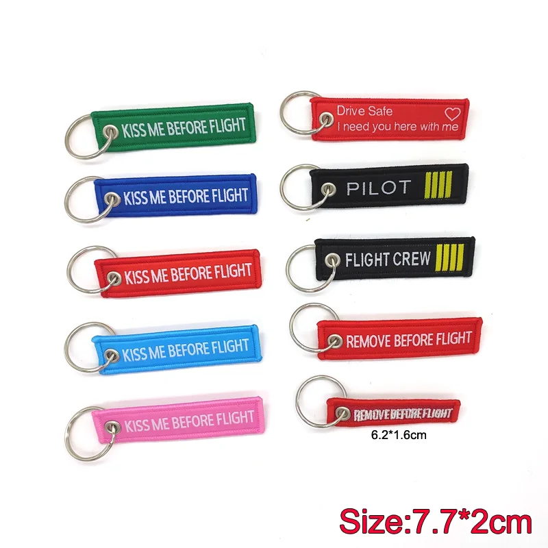 7.7x2cm Mini Red Remove Before Flight Keychain For Aviation Gift Promotion Motorcycle Key Tag Woven Label Key Chain For Crew