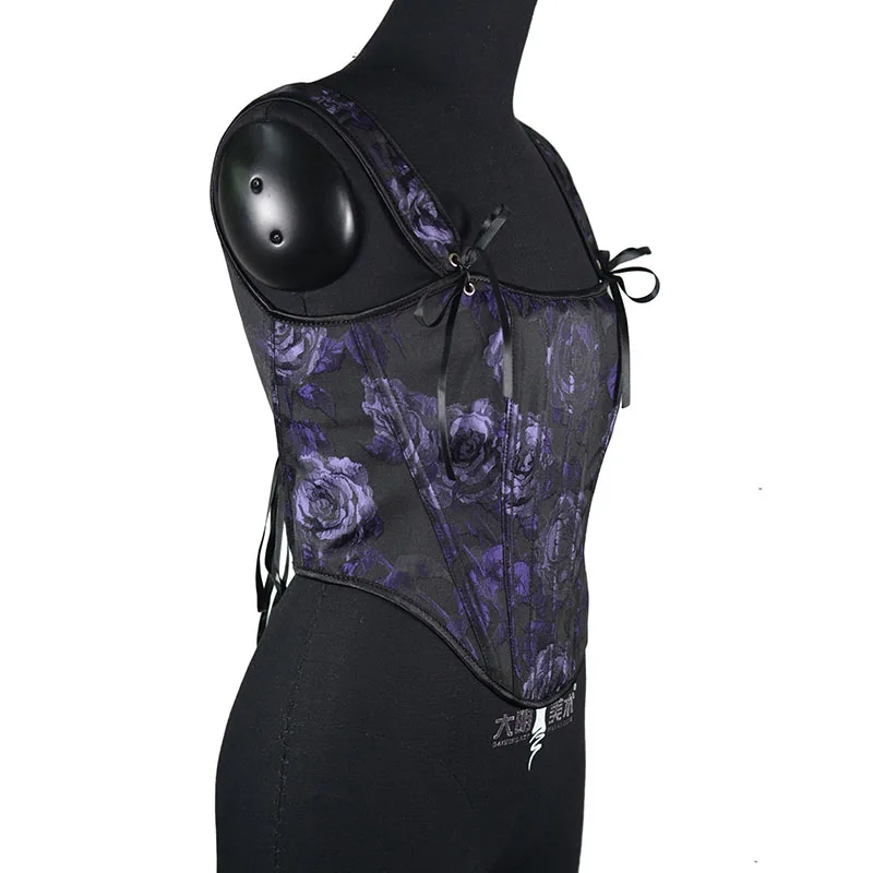 Corset Français Vintage à Fleurs Sexy pour Femme, Bustier Crop Top, Précieux à Lacets, Camisole Façonnant, Streetwear