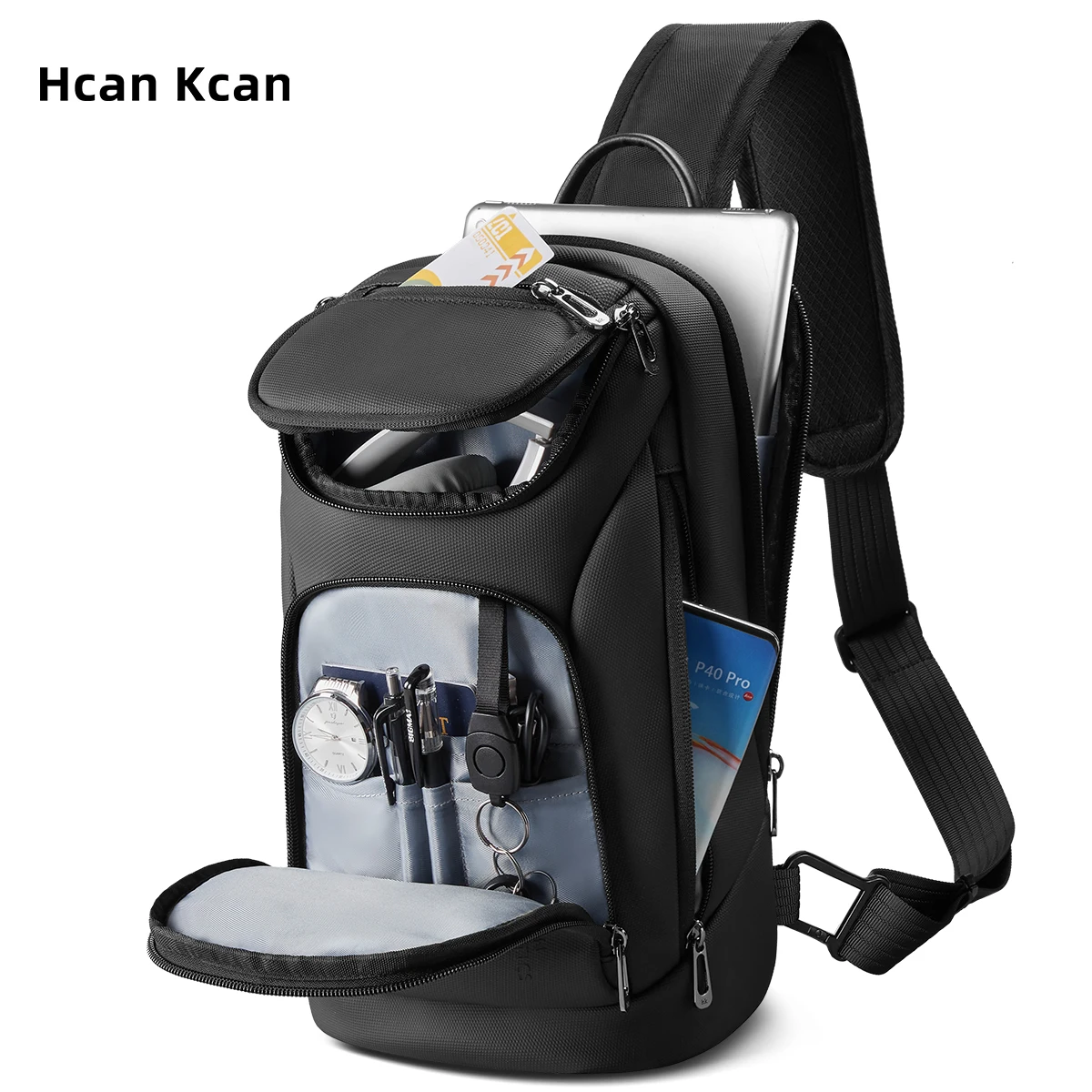 

HcanKcan New Designer Crossbody Bag Men's Multifunction Shoulder Chest Bag Outdoor Sports Travel Messenger Pack Fit 11 Inch Ipad