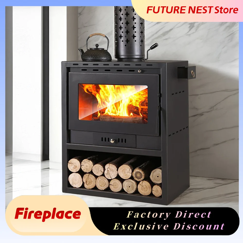 

Modern Home Rural Villa Style Fireplace Real Fire Burning Wood Fireplace Winter Room with Stainless Steel Heating Stove