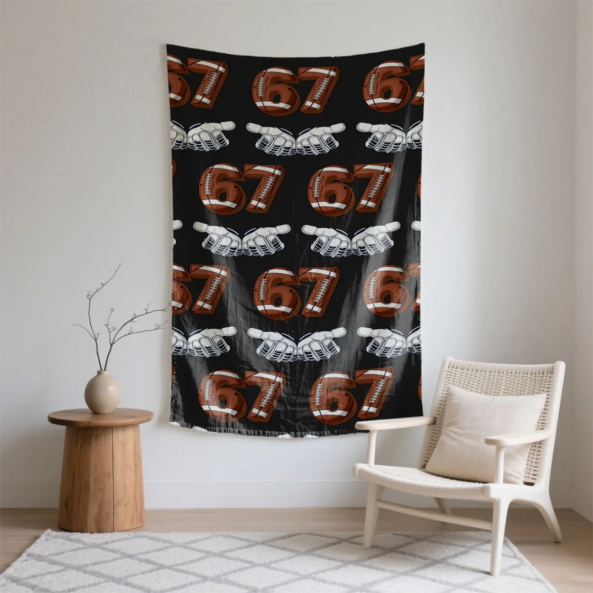 Repeating 67 football with gloves Digital printing polyester wall tapestry suitable for use in living rooms bedrooms bars party