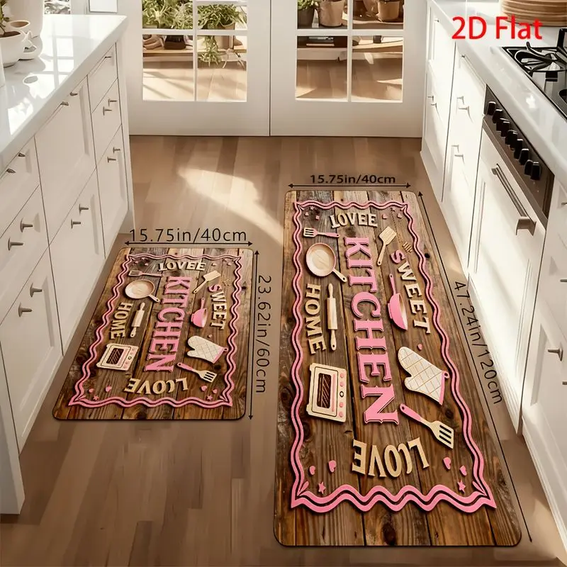 Sweet Kitchen Area Rug Wood Grain Print Non Slip Hallway Runner Dining Room Entryway Home Decor Farmhouse Style Floor Mat