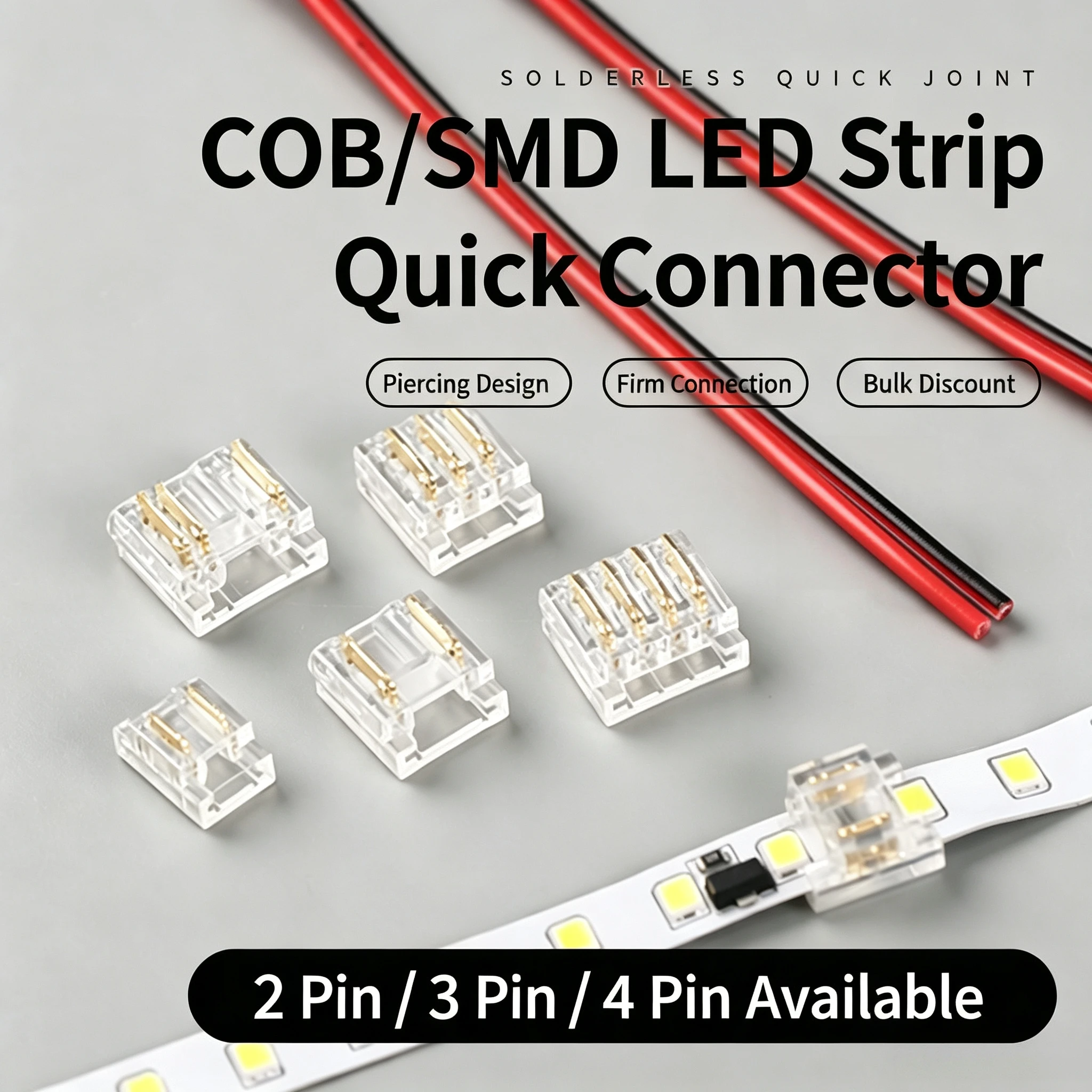 No Welding Solderless COB LED Strip Connector 5-10mm 2/3/4Pin Strip Joint for RGB CCT FCOB LED Tape DIY Light Accessory 10-50Pcs