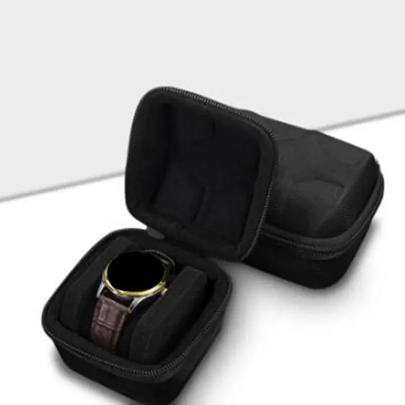 Scatola porta orologi da viaggio unica con cerniera per donna uomo Custodia per orologio da trasporto portatile nera per organizzatore di orologi da polso Smartwatch