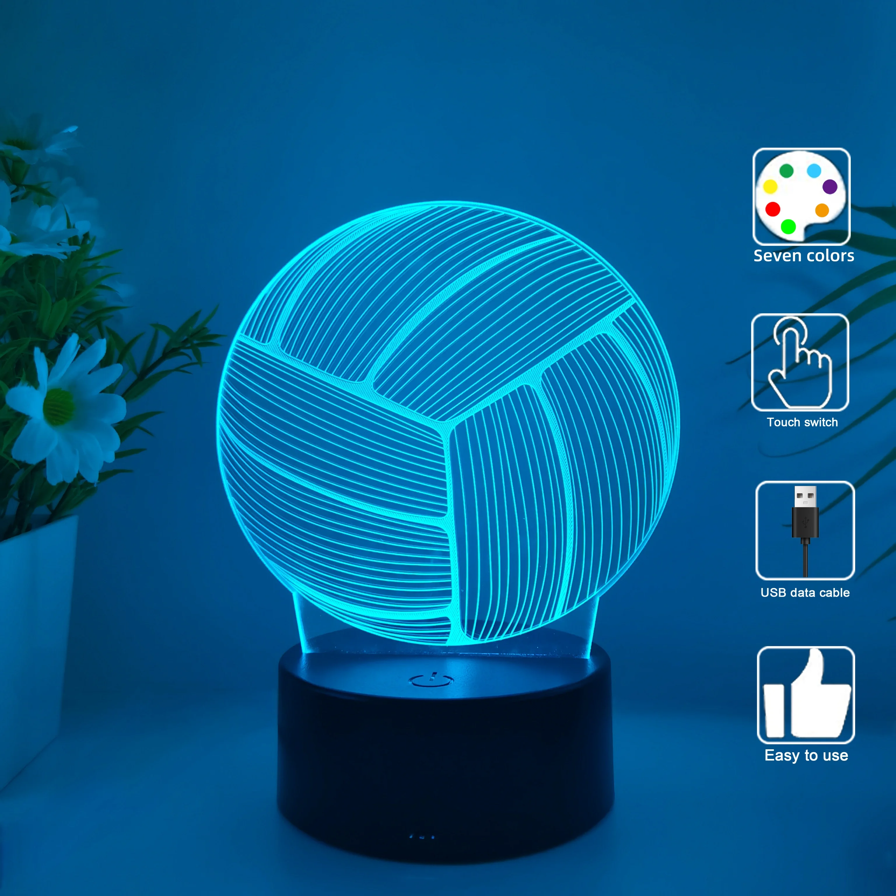 1pcs volleyball 3D nightlight, holiday decoration table light, USB bedroom companion sleeping light, gift nightlight for friends