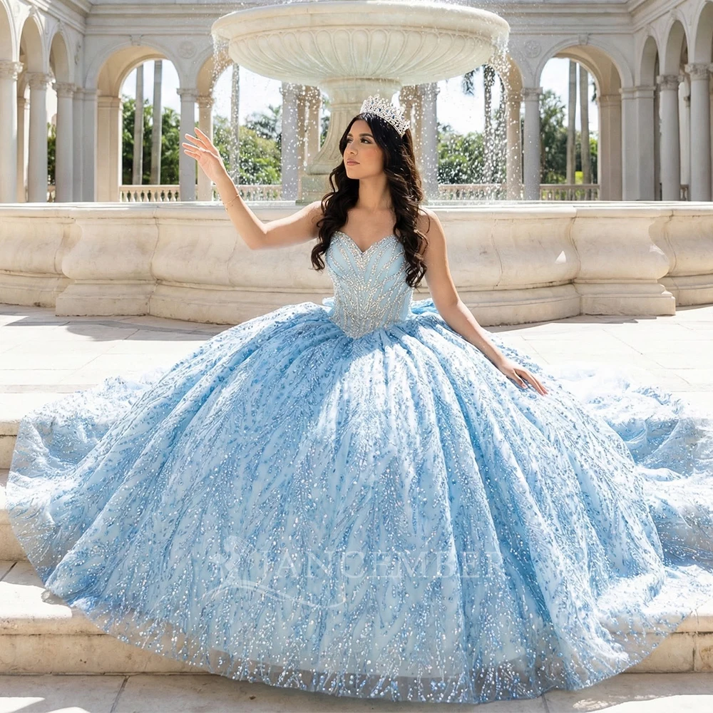 

Платье для квинсеаньеры в стиле бального платья принцессы, с пайетками, без рукавов, кружевное, для дня рождения, на заказ, с шнуровкой на спине