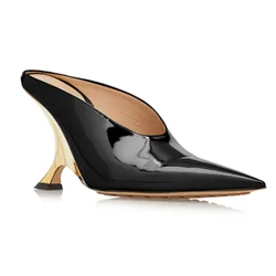 2023 Summer New Women's Brand Oblique High Heel Muller Shoes Fashion Pointed Baotou Casual Comfort Large Women's Slippers