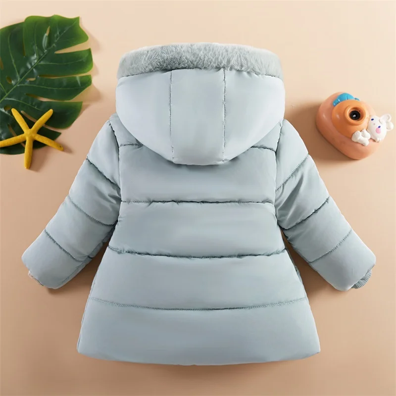 Baby Girls Padded Jackets Children Winter Thickened Down Coats 2024 New Hooded Cotton Clothing Kids Fur Collar Trend Parkas