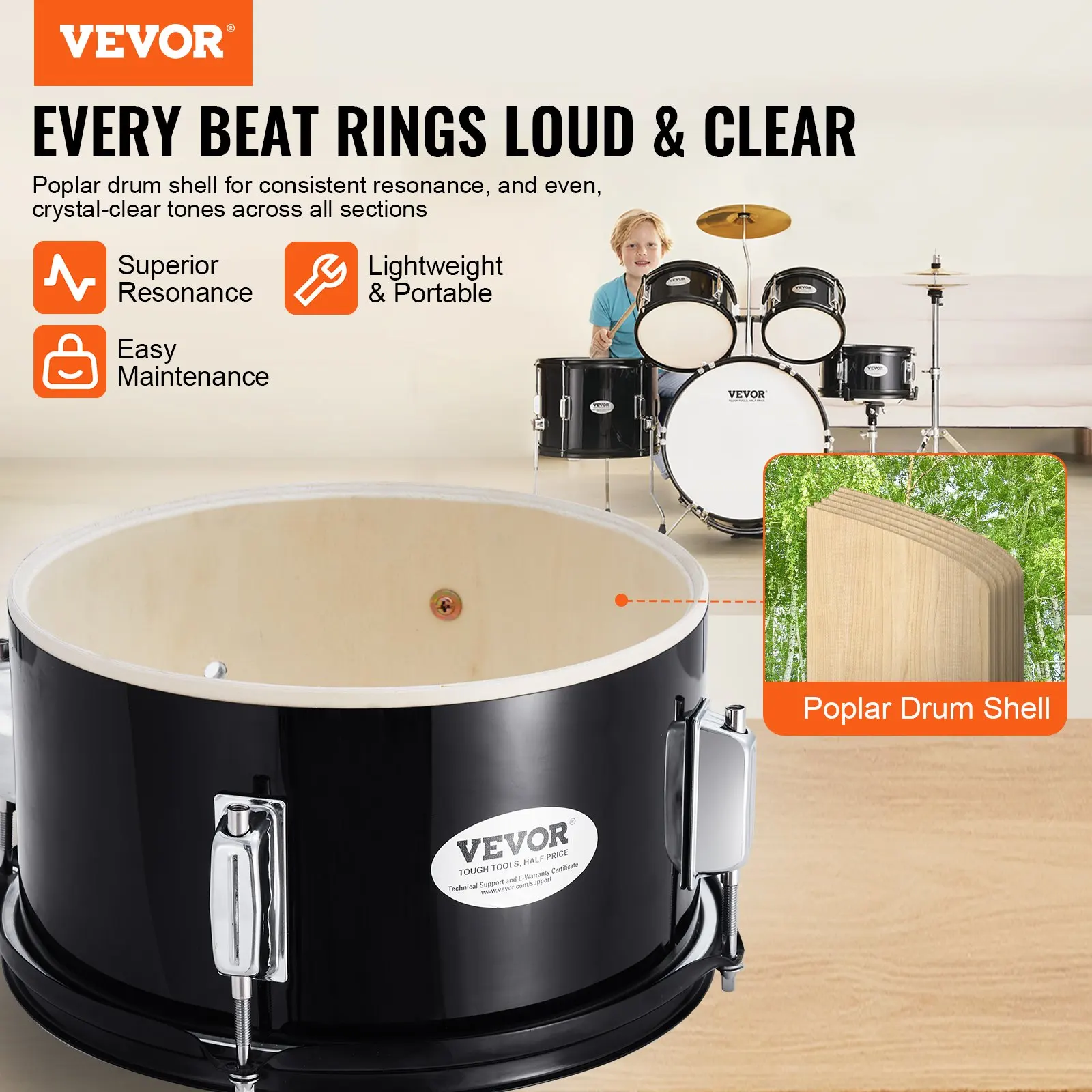 

Kids Drum Set, 5-Piece, 16 In Beginner Full Drum Set With Bass Toms Snare Floor Drum Adjustable Throne Cymbal Hi-Hat Pedal And