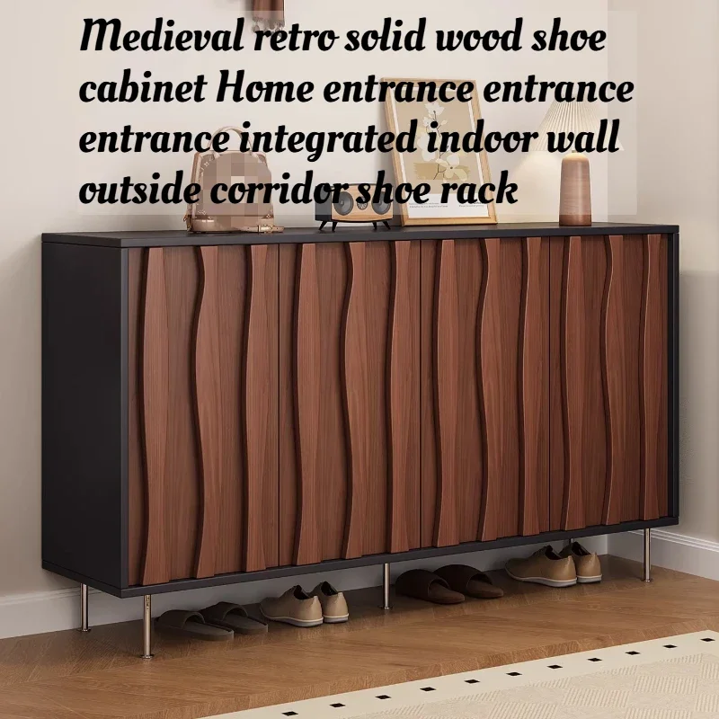 

Vintage Retro Solid Wood Shoe Cabinet Entryway Hallway Wall Mounted Storage Indoor Furniture Shoe Rack Narrow Space Saving Doors