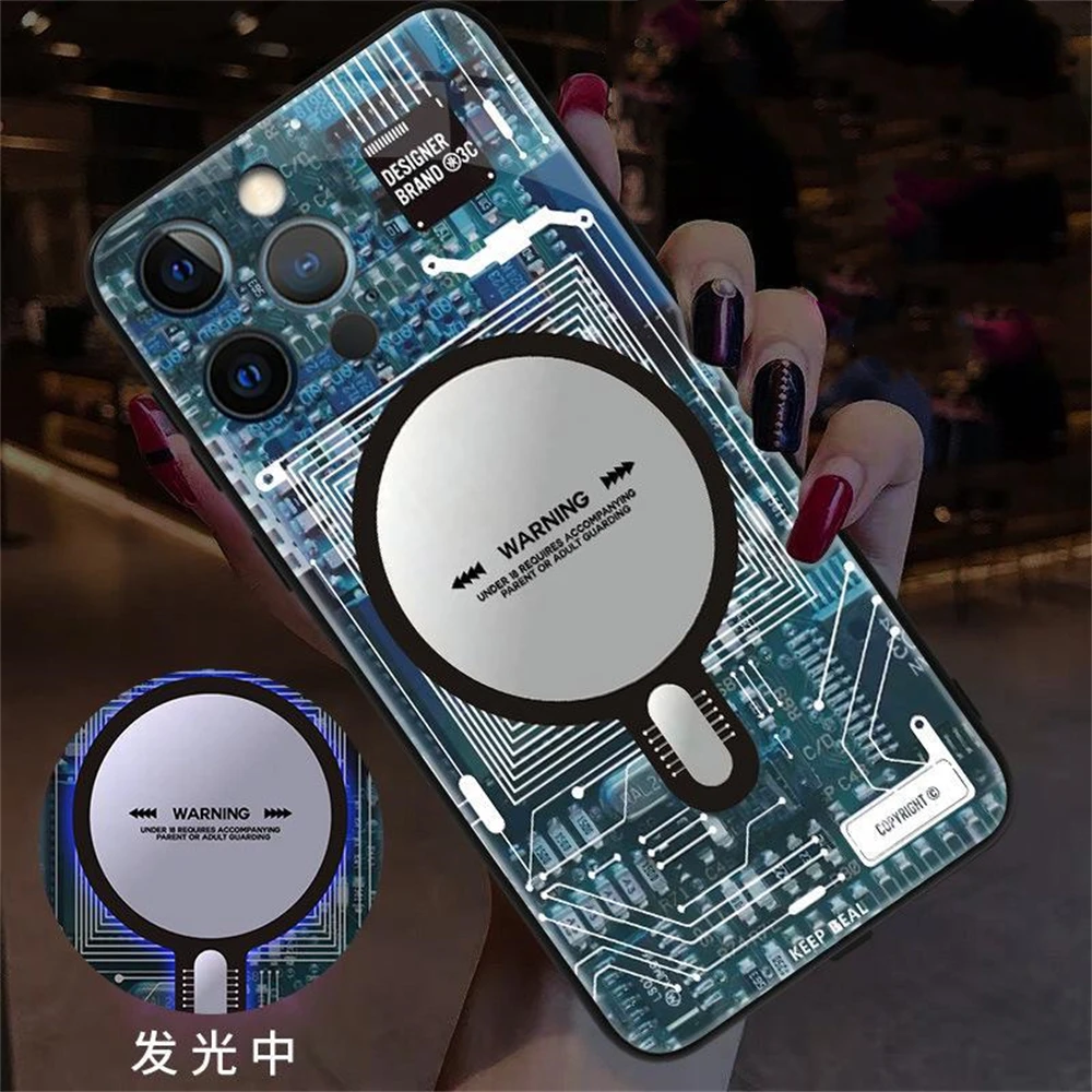 

Mechanical Circuit Board Smart LED Light Glow Tempered Glass Phone Case For Samsung A73 A72 A54 A53 A52 A12 A14 A15 A16 A05 A06
