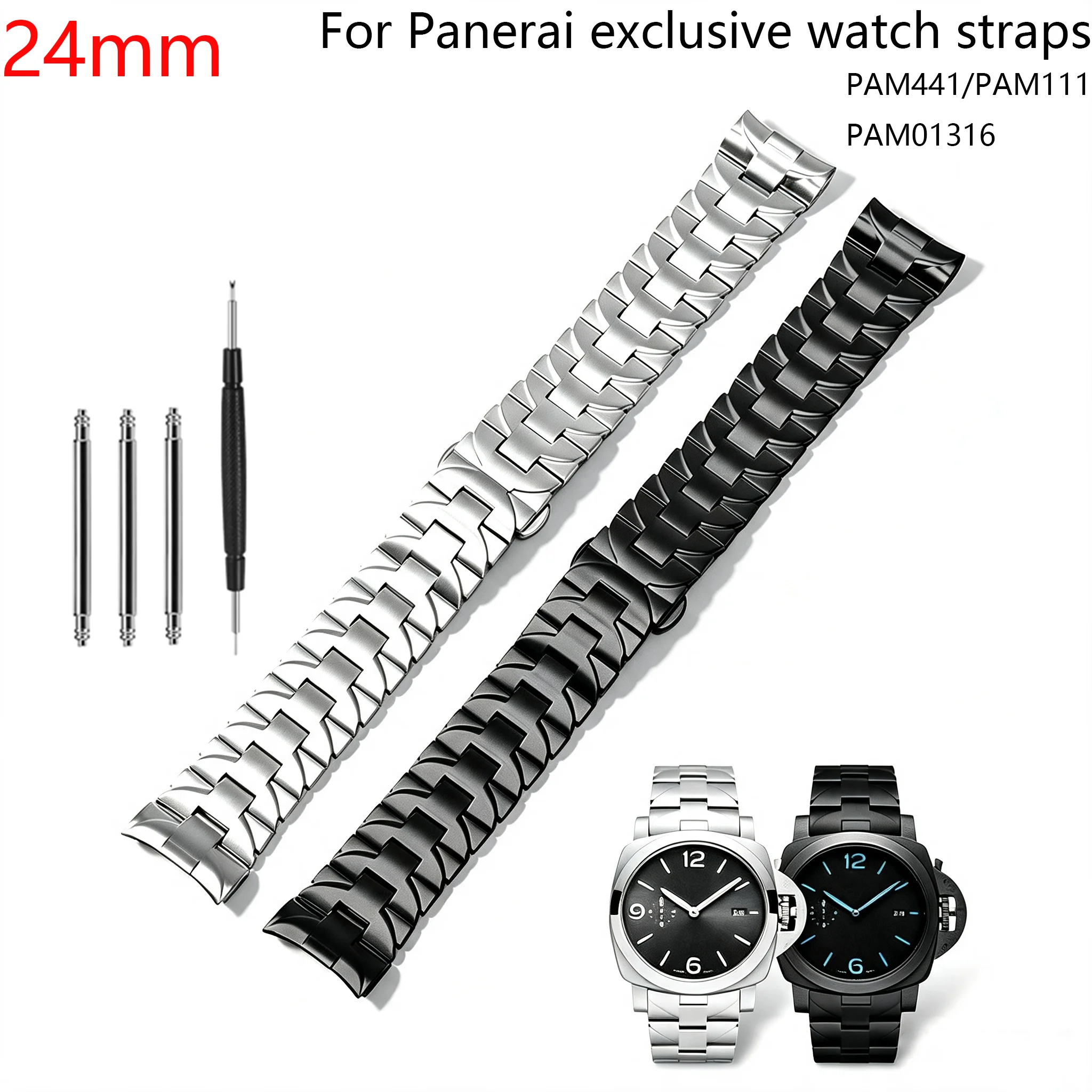 Luxury Watch Panerai - สายนาฬิกาโลหะแบบโค้งขนาด 24 มม. สำหรับ Panerai Luminor