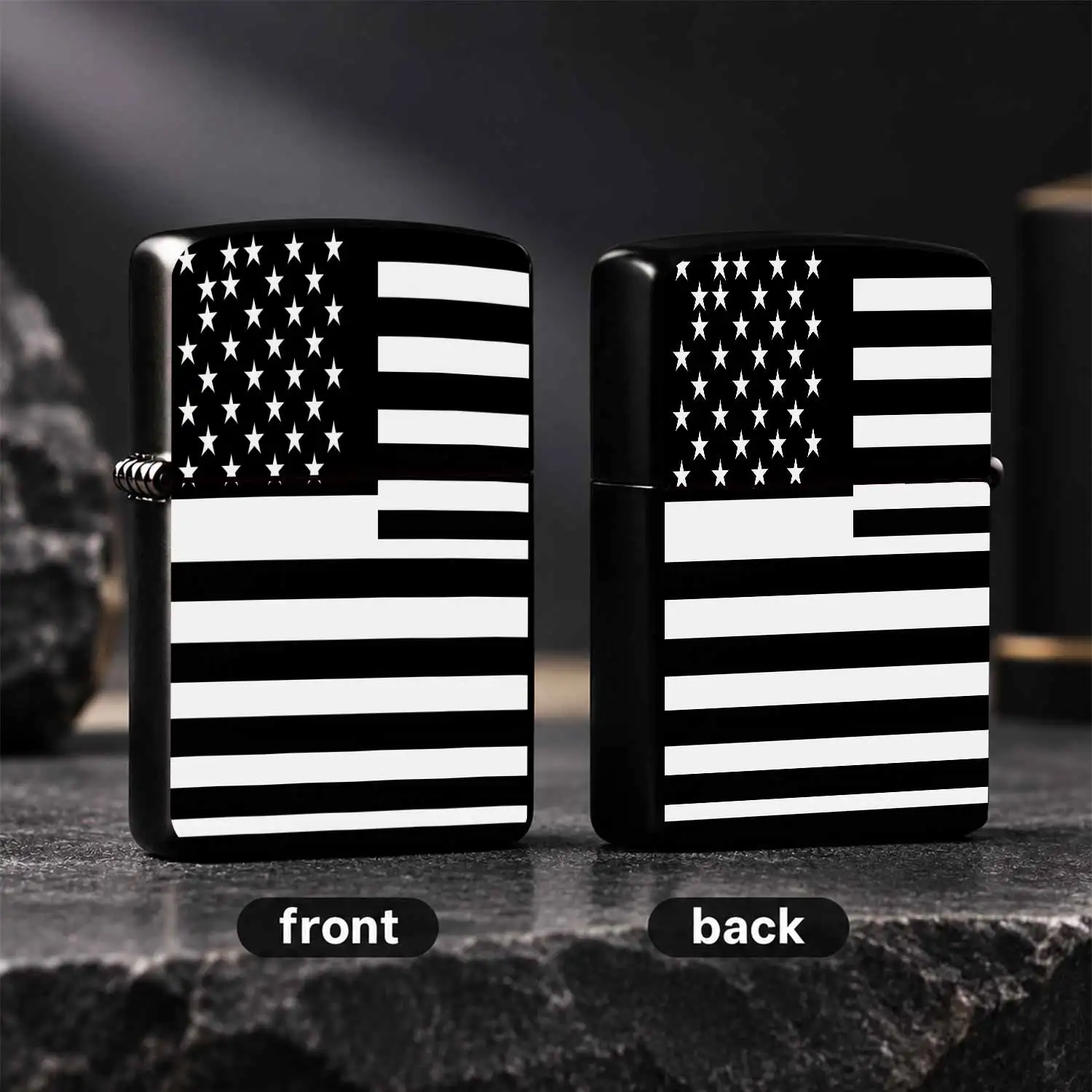 American Style Black Whitespangled Stripe Pattern Portable Ignition Tool Classic Stylish All Scene Usable Daily Accessory Decorative Practical Portable Ignition Supply For Home Outdoor Travel Festival Daily Use A Humorous And Interesting Li