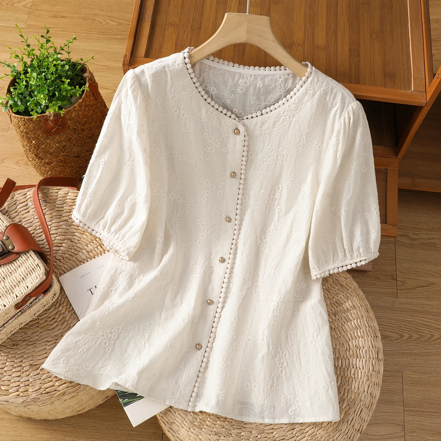 

Summer New Sle Artistic Chinese Button Heavy Embroidery Hook Flower irt Thin ort Women's Open Cardigan Cotton Linen Blend