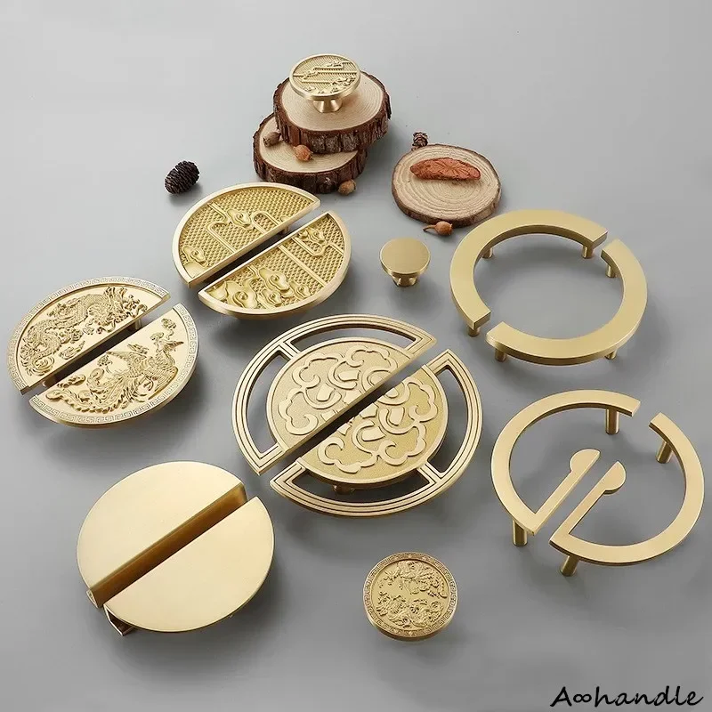 New Chinese Brass Handle Pair Handle Furniture Hardware Cabinet Pulls Drawer Knobs Kitchen Accessories Bedroom Wardrobe Handle