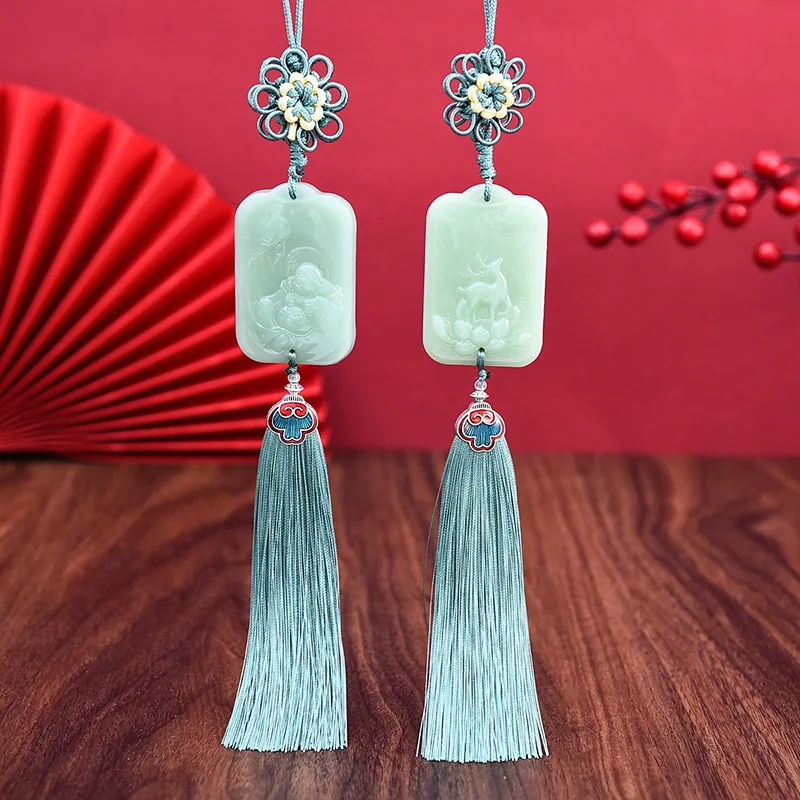 Retro Chinese Tang Suit Hanfu Waist With Hanging Ornaments Tassels Imitation Jade Pendant DIY Handmade Car Keychain Accessories