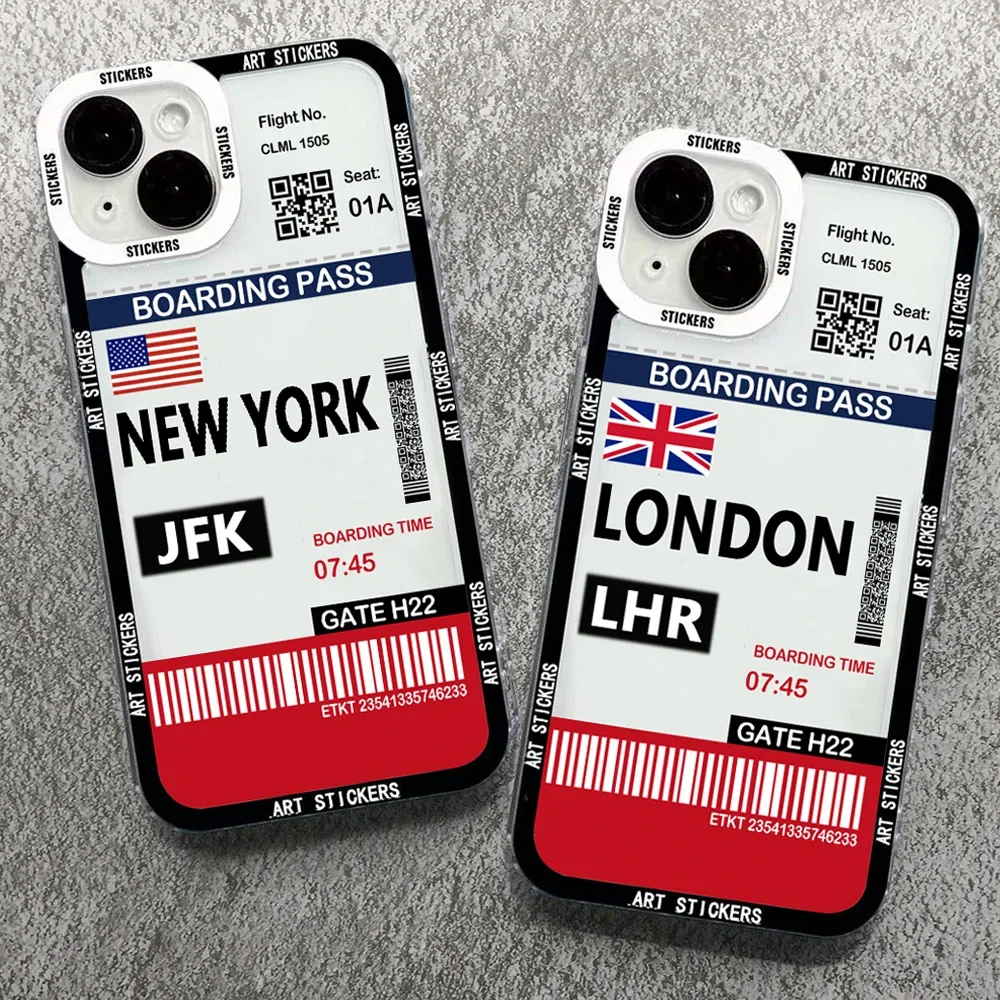 World City Travel Ticket New York Paris Label Phone Case For iPhone 15 14 13 12 11 Pro Max Mini XS X XR 7 8 Plus Customize Cover