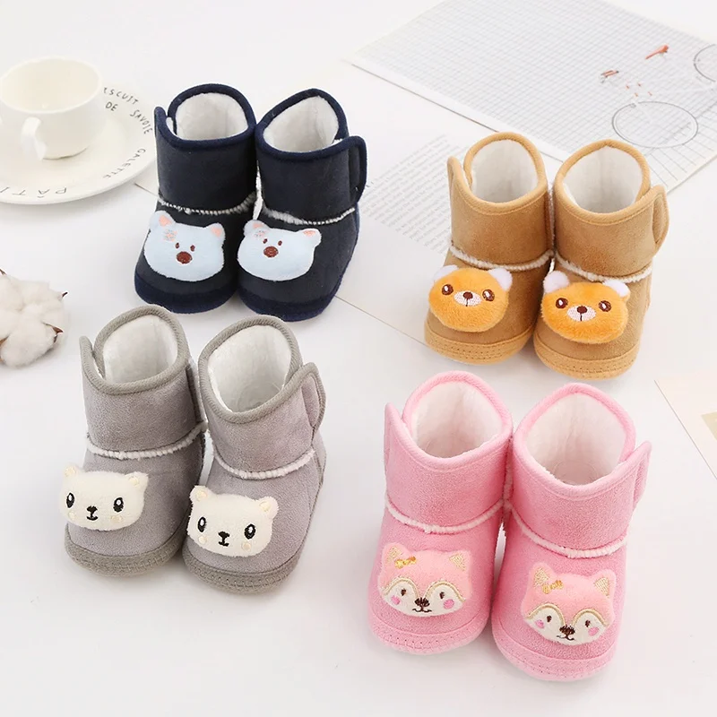 Baywell bonito dos desenhos animados animal botas de bebê recém-nascido inverno botas de neve de pelúcia para menino menina sola macia sapatos de aquecimento confortáveis