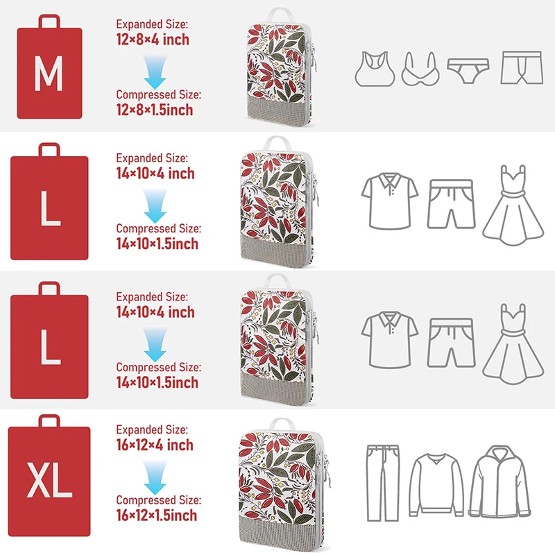 Travel Compression Packing Cubes 4Pcs Luggage Packing Bag Set Compressible & Expandable Storage Bag Essential Travel Accessories