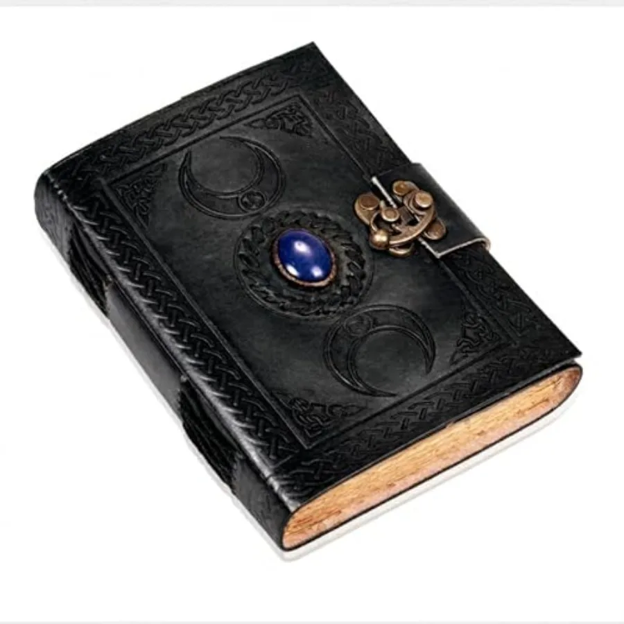 

3 Moon Blue Lapis Embossed Vintage Leather Journal for Men and Women - 176 Pages Antique Handmade Deckle Edge Vintage Paper Lea
