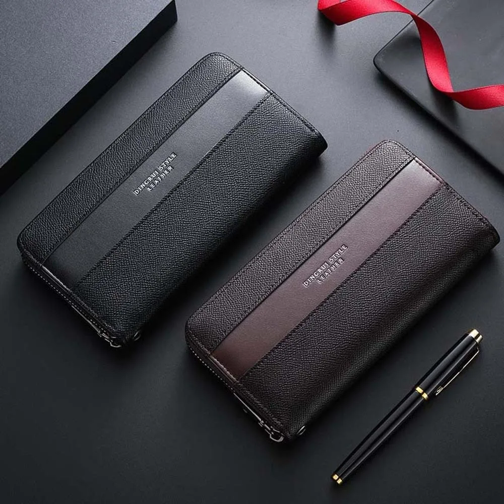 

Large Capacity PU Men's Wallet Anti-splash Water Classic Long Business Handbag Solid Color Multiple Card Holder Coffee Phone Bag