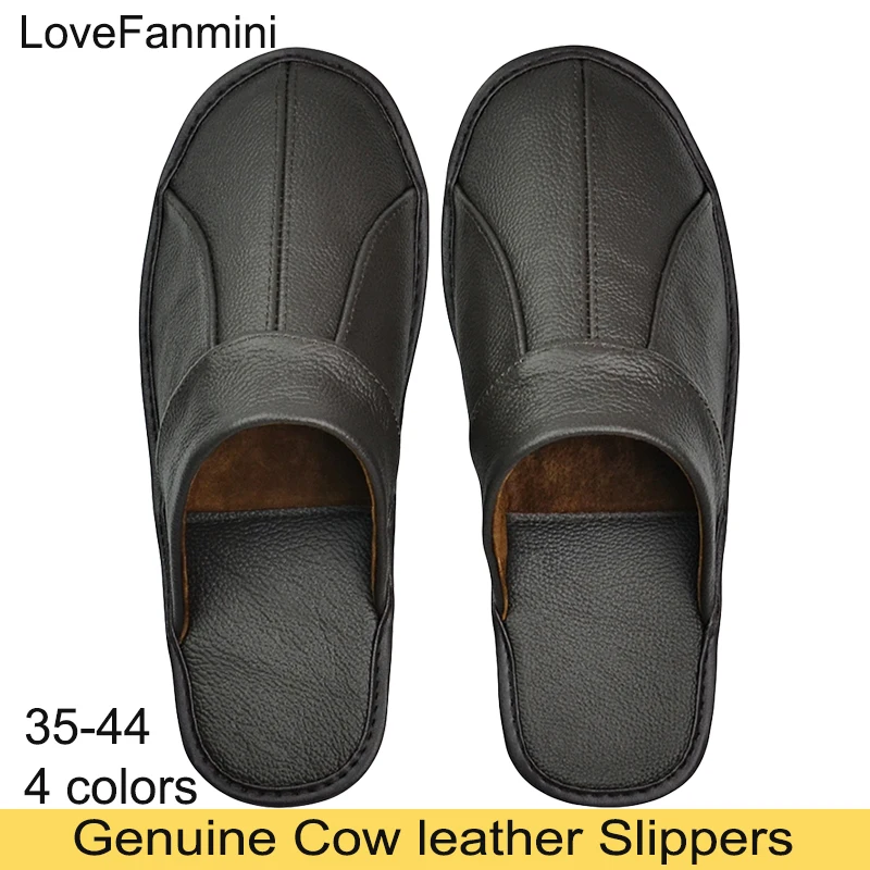 Genuine Cow Leather Slippers Homes in indoor slipper Spring Autumn summer men women elderly non-slip casual single Slides shoes