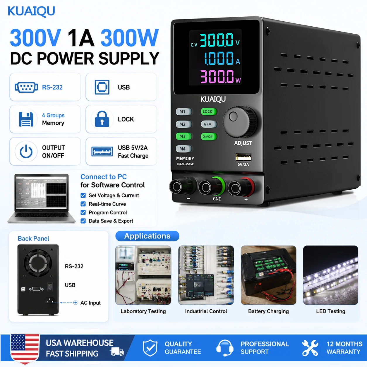 Switching Dc Power Supply 300V 1A - KUAIQU 300V 1A 300W Laboratuvar DC