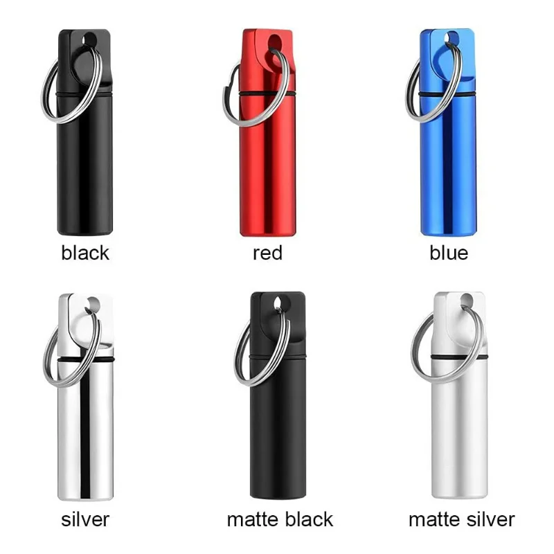 1pcs Waterproof Aluminum Pill Box Keychain Carabiner Medicine Case Container Bottle Holder Outdoor Pill Case PillBox