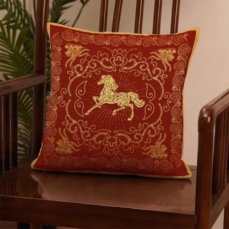 Home Decor Chinese Style Horse-Patterned Cushion Covers Pattern Cushion Cover Suitable For Sofa Bedroom Car Pillow Cover