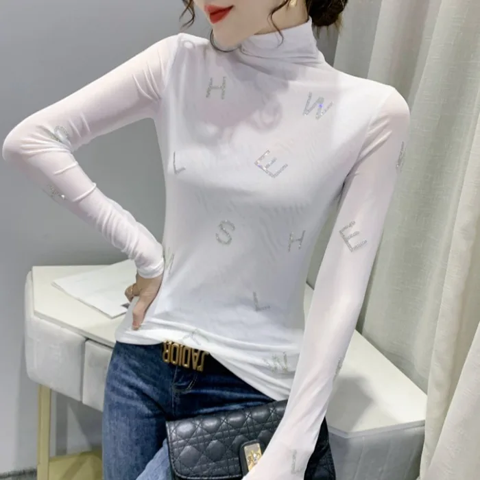 Women's High Collar Me Base irt Autumn Winter Tight Long Sve T-irt Korean Sle Commute Faion Inner Wear Top