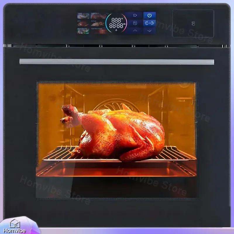 24 Inch Built-in Electric Wall Oven 70L Capacity 3000W Steam Grill Oven with Viewing Window 8 Cooking Functions BBQ Grill